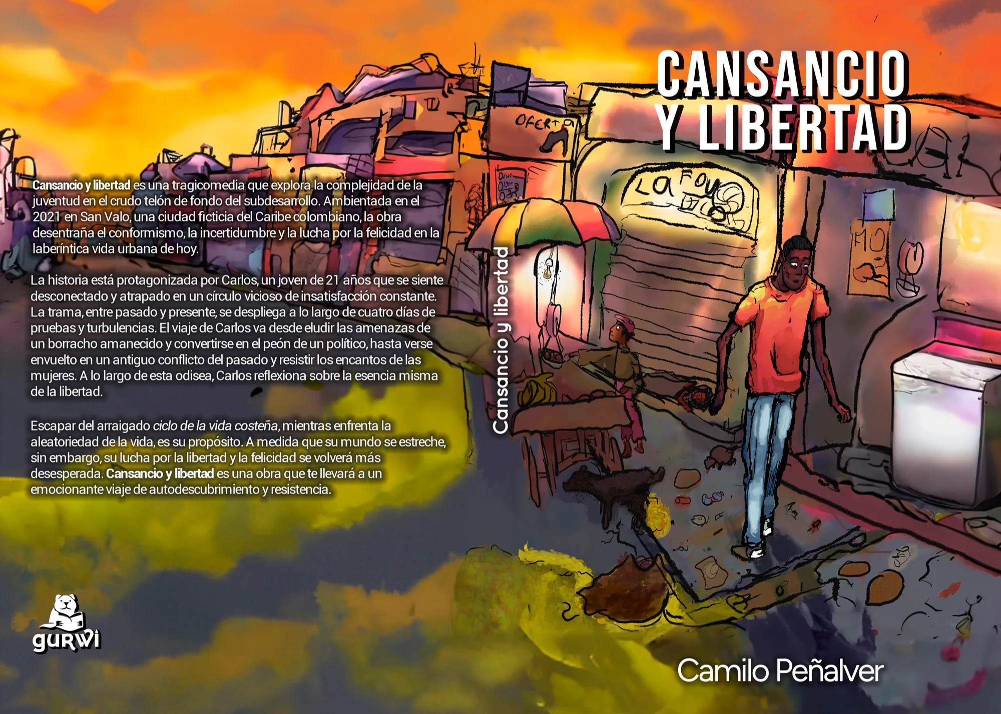 Portada completa de Cansancio y libertad, con el logo de Gurwi impreso abajo en la contraportada